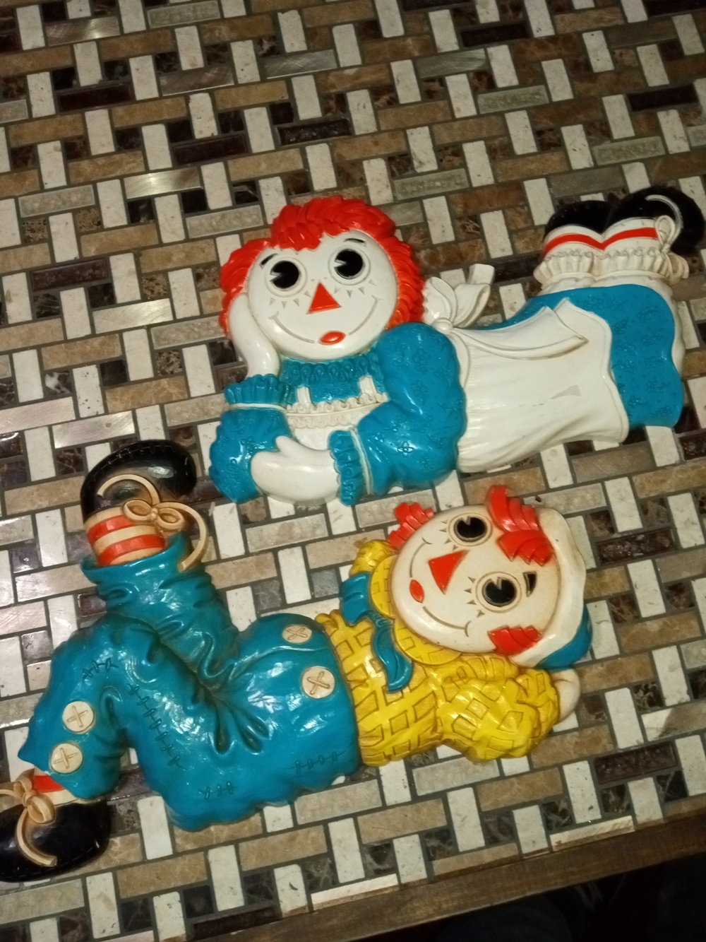 Blue & Yellow Rag Doll Wall Plaques - Vintage Style Home Wall Decor